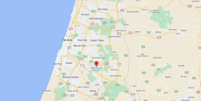 Mapa dos aeroportos de Tel Aviv