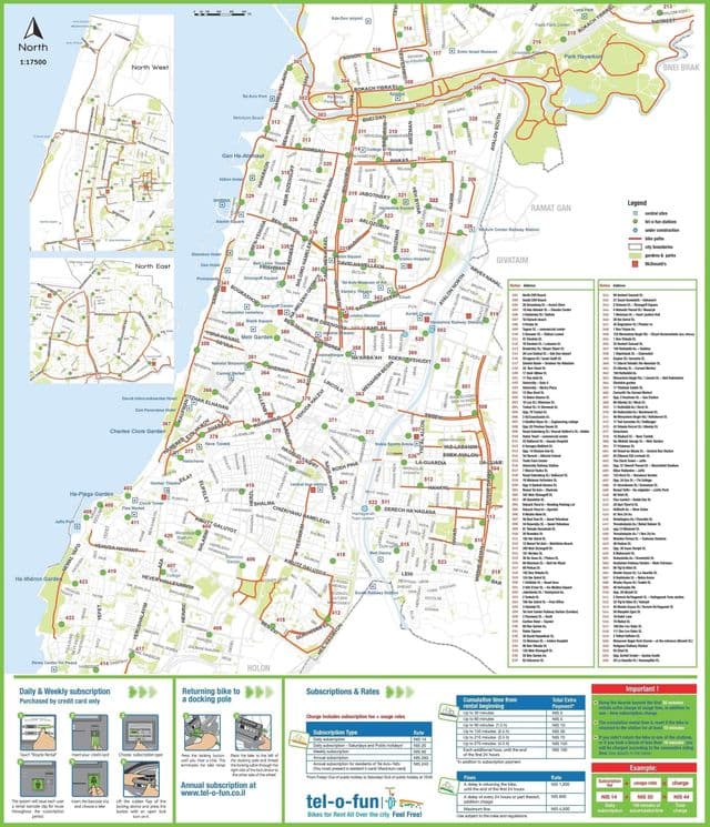 Mapa da ciclovia de Tel Aviv