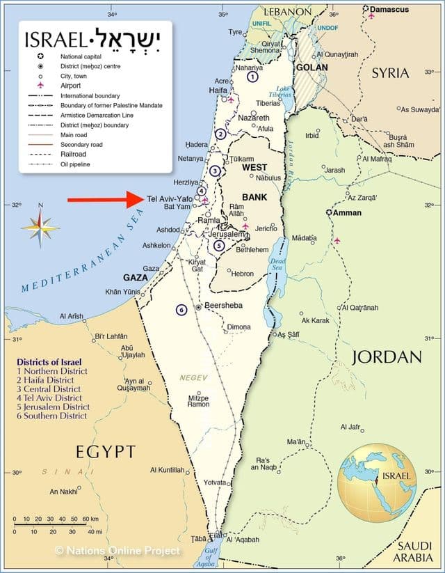 Tel Aviv no mapa de Israel