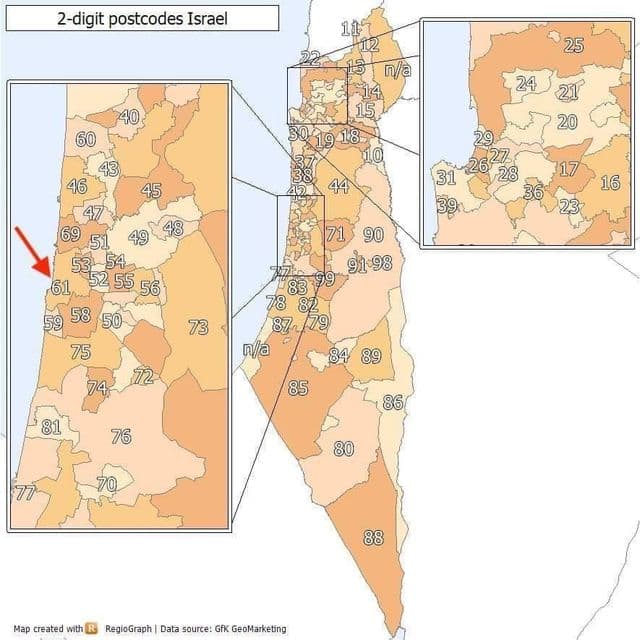 Mapa de códigos postais de Tel Aviv
