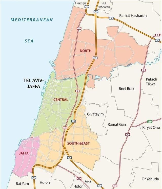 Mapa das estradas de Telavive